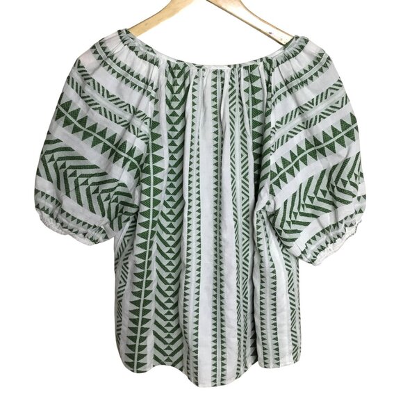 VELVET GRAHAM SPENCER Zaria Jacquard Green White Puff Sleeve Peasant Top L NWOT - Picture 2 of 7